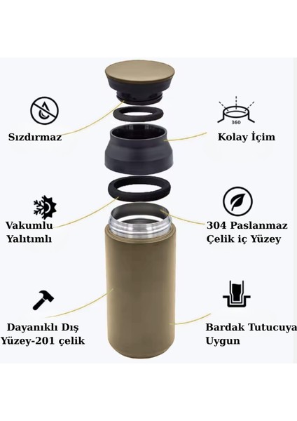 Paslanmaz Çelik Bardak Mug Termos 350 ml Çift Katmanlı, Sızdırmaz Kapaklı fırsatları