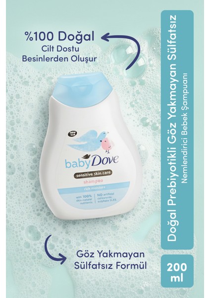 Tanışma Seti, Doğal Prebiyotikli Göz Yakmayan Sülfatsız Nemlendirici Bebek Saç Şampuanı 200 ml & Saç ve Vücut Şampaunı 200 ml modelleri