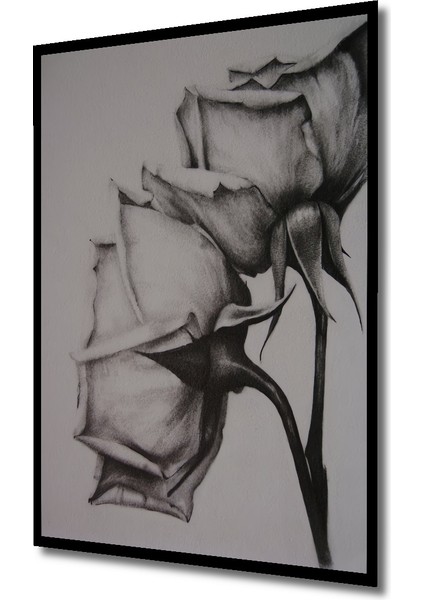 Kara Kalem Görünümlü Ahşap Dekoratif Tablo Zarif Gül Bahçesi Modern Sanat Dikdörtgen Tablo indirimleri