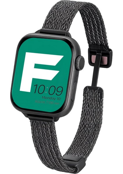 Apple Watch 9 45MM ile Uyumlu D Mıknatıslı Ince Metal Hasır Kordon Kayış - FC1139