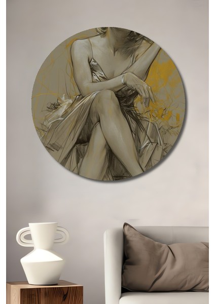 Marilyn Monroe Kara Kalem Görünümlü Ahşap Dekoratif Tablo Yuvarlak Tablo