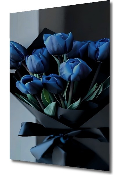 Mavi Lale Yağlı Boya Görünümlü Ahşap Dekoratif Tablo Sanat Eseri Dikdörtgen Tablo modelleri