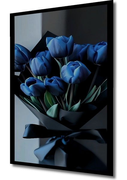 Mavi Lale Yağlı Boya Görünümlü Ahşap Dekoratif Tablo Sanat Eseri Dikdörtgen Tablo indirimleri