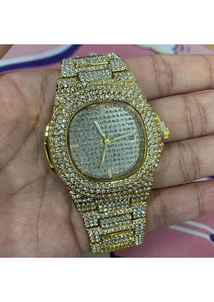 Altın Renk Taş Kaplama Oval Kasa Tasarım Kadın Kol Saati fiyatları