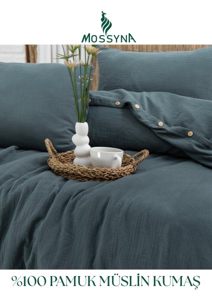 %100 Pamuk Müslin Çift Kişilik Nevresim Takımı - Boncuk Silikon Yastık Hediyeli (2 Adet) modelleri