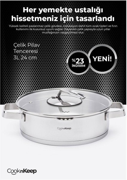 Cooknkeep Çelik Tencere 24CM 3lt