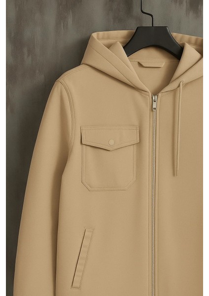 Erkek Oversize Premium Krem Kapşonlu Mont modelleri