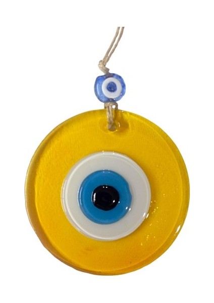 Şeffaf Sarı Nazar Boncuklu Duvar Süsü 10 cm Cam Duvar Dekoru