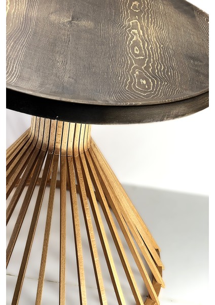 Palermo Yuvarlak Modern Klasik Rustik Retro Vintage Naturel Dekoratif Ahşap Çıtalı Yan Mantar Sehpa modelleri