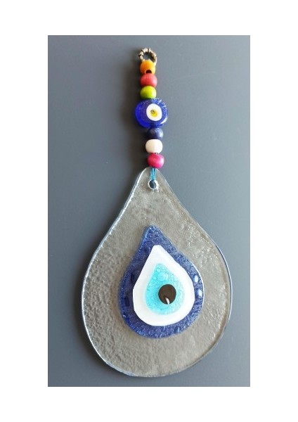 Damla Modeli Nazar Boncuklu Şeffaf Cam El Yapımı Duvar Süsü modelleri