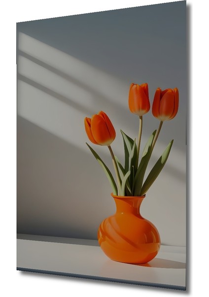 Canlı Portakal Lalesi Yağlı Boya Görünümlü Dekoratif Ahşap Tablo Dikdörtgen Tablo modelleri