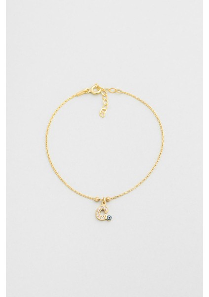 C Harfi 18 Ayar Sarı Altın Kaplama 19 cm Gümüş Nazar Bileklik