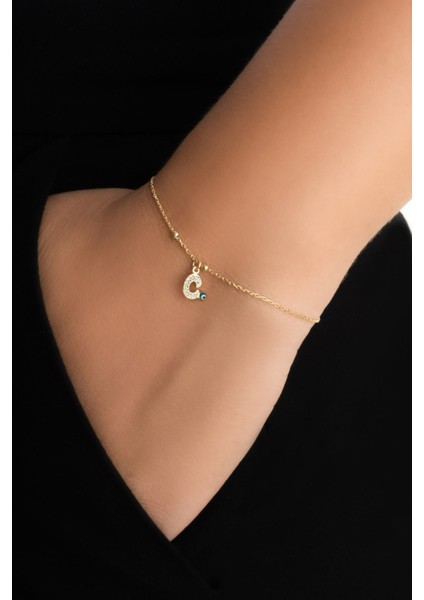 C Harfi 18 Ayar Sarı Altın Kaplama 19 cm Gümüş Nazar Bileklik fiyatları