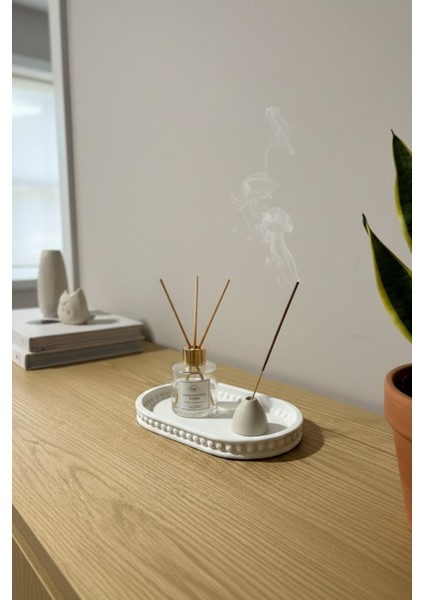 Dekoratif Oval Beton Boncuklu Zen Tepsi & Sunum Tabağı | Minimalist Başucu Takı Standı indirimleri