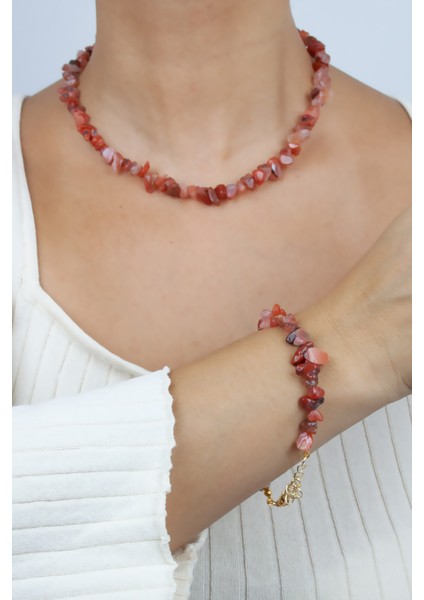 Akik Doğaltaş Kolye Bileklik Set