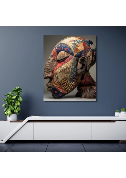 Hd Digital Baskı Modern Sanat ile Etnik Desenleri Birleştiren Bir Portre Kanvas Tablo Patchwork