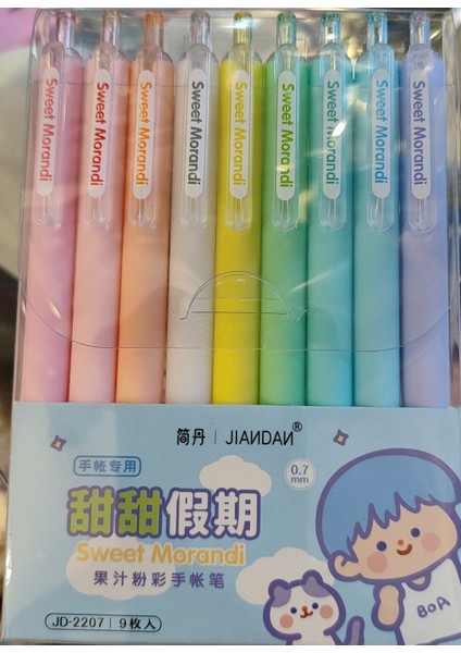 9'lu Set Renkli Ince Uçlu Tükenmez Jel Kalem (Gövde Rengi ile Yazı Rengi Aynıdır) AD49803