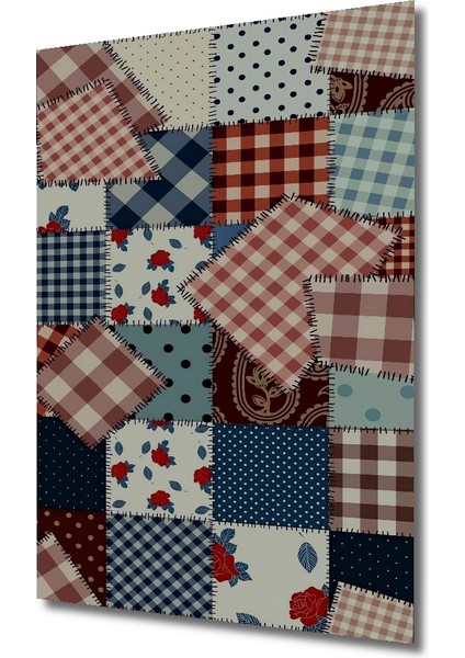 Gül Desenli Kareli Patchwork Ahşap Tablo Dikdörtgen Tablo modelleri