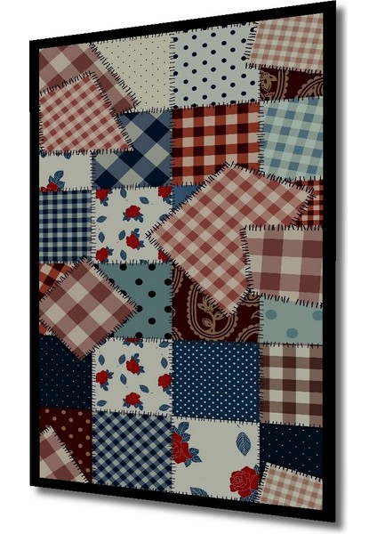 Gül Desenli Kareli Patchwork Ahşap Tablo Dikdörtgen Tablo indirimleri
