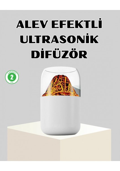 Ultrasonik Alev Efektli Aromaterapi Difüzörü USB Şarjlı ve Otomatik Kapanma Özellikli
