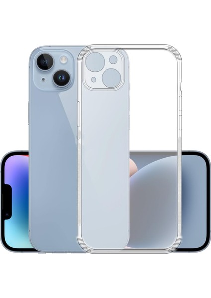 Apple iPhone 14 Plus ile Uyumlu Kapak Kamera Korumalı Şarj Yeri Tıpalı Şeffaf Silikon Kılıf