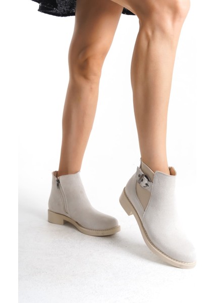 Gabrıella Fermuarlı Ortopedik Taban Suya ve Soğuğa Dayanıklı Topuklu Süet Kadın Bot Kt Krem fiyatları