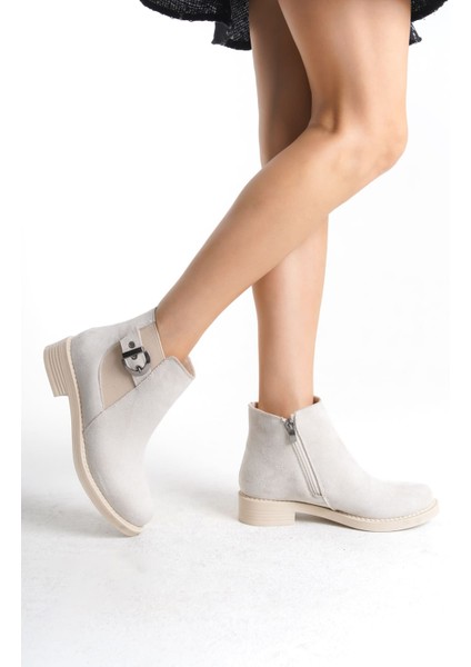 Gabrıella Fermuarlı Ortopedik Taban Suya ve Soğuğa Dayanıklı Topuklu Süet Kadın Bot Kt Krem modelleri