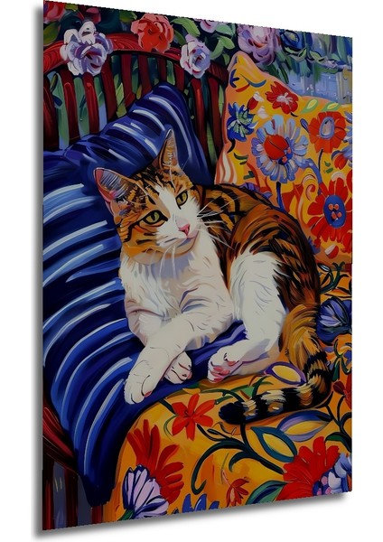 Renkli Çiçekler Üzerinde Tüylü Sultan Yağlı Boya Görünümlü Dekoratif Ahşap Tablo Dikdörtgen Tablo fırsatları