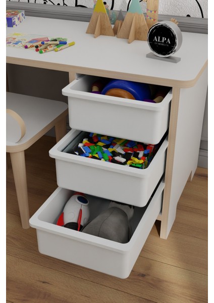 3 Sepetli Çocuk Masa Sandalye Takımı,yaz Sil Aktivite Masası,bulut Tasarımlı Sandalye,Ergonomik Masa