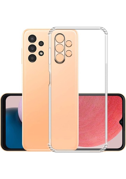 Samsung Galaxy A13 ile Uyumlu Kapak Kamera Korumalı Şarj Yeri Tıpalı Şeffaf Silikon Kılıf