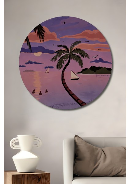 Unicorn Sulu Boya Görünümlü Dekoratif Ahşap Tablo Yuvarlak Tablo