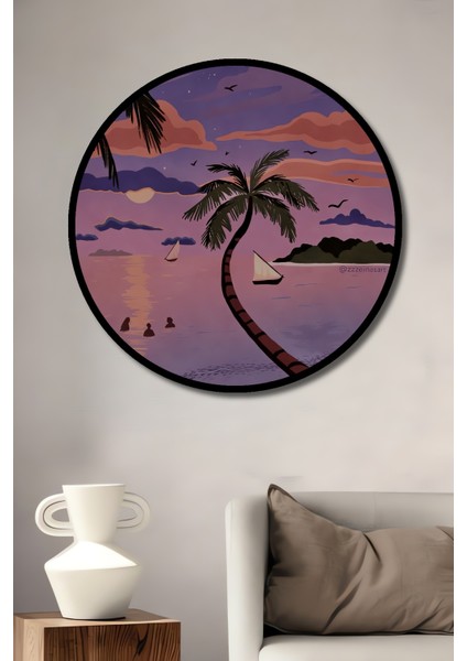 Unicorn Sulu Boya Görünümlü Dekoratif Ahşap Tablo Yuvarlak Tablo fiyatları