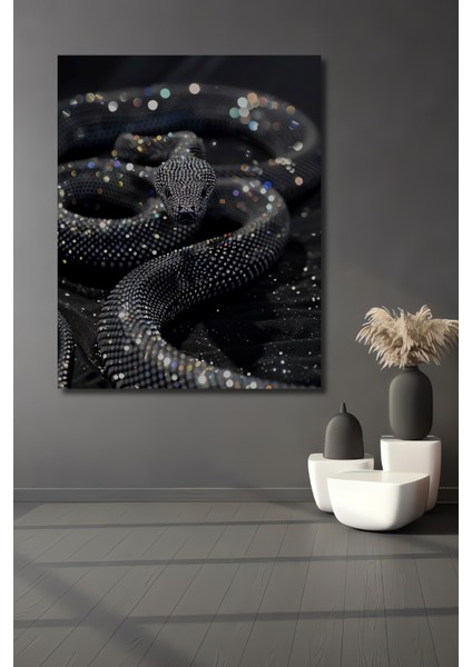 Göz Kamaştırıcı Elmas Yılan Yağlı Boya Görünümlü Ahşap Dekoratif Tablo Dikdörtgen Tablo