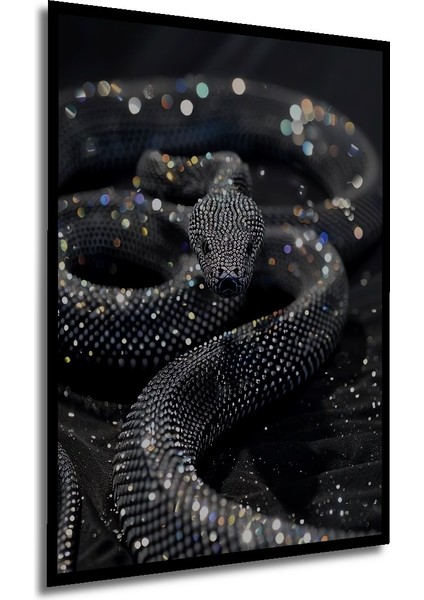 Göz Kamaştırıcı Elmas Yılan Yağlı Boya Görünümlü Ahşap Dekoratif Tablo Dikdörtgen Tablo