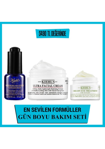 Avokado Göz Kremi, Ultra Nemlendirici ve Midnight Recovery Concentrate Cilt Bakımı Seti