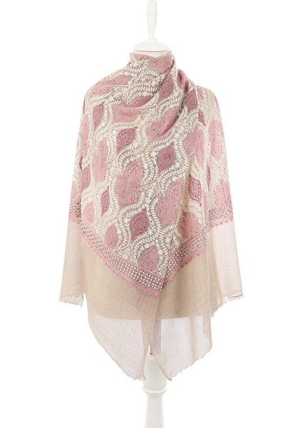 Taş Gül Kurusu Taşlı Işlemeli Yün Ipek Şal fiyatları