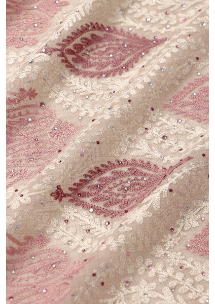 Taş Gül Kurusu Taşlı Işlemeli Yün Ipek Şal fırsatları