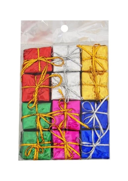 12 Adet Çok Renkli Mini Hediye Paketi Yılbaşı Ağacı Süsü Seti | Karışık Renk Folyo Kaplı Küçük Dekoratif Hediye Kutusu Askı fiyatları