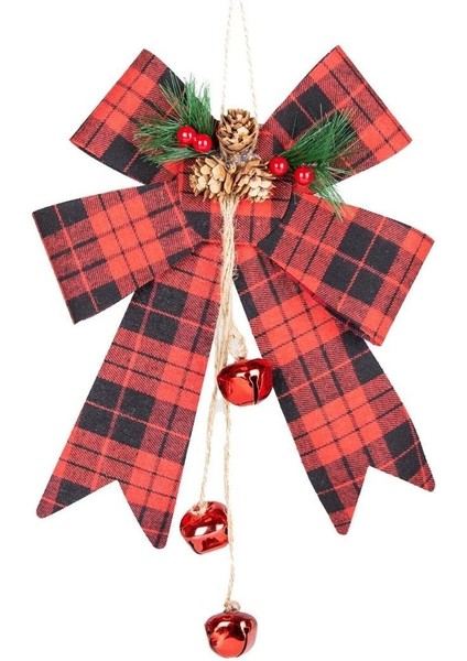 Yılbaşı Süsü Yılbaşı Dekorlu Fiyonk Ekoseli Kırmızı Siyah 20X27 Cm.