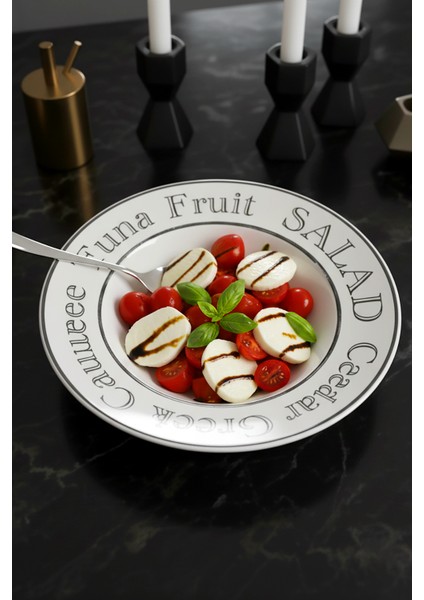 Şık Makarna ve Salata Tabağı 26 cm - Caesar, Greek, Caprese Tasarımlı Büyük Çukur Tabak fiyatları