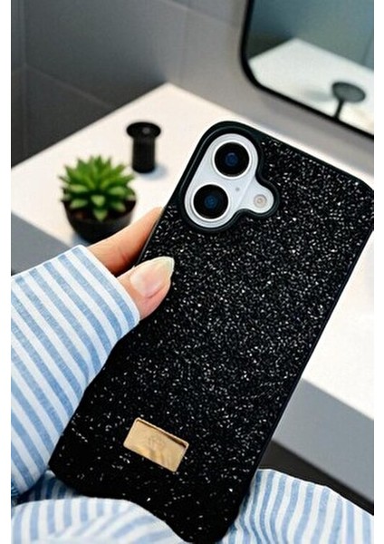 Apple iPhone 17 Uyumlu – Siyah Taşlı Işıltılı Yumuşak Silikon Kılıf, Darbeye Karşı Dayanıklı Kapak