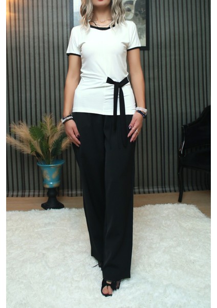 Kadın Kuşak Detaylı Şık Penye Body Bluz