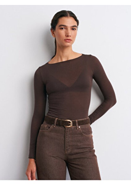 32122 Kayık Yaka Modal Kaşmir Ultra Hafif Bluz-Kahve modelleri