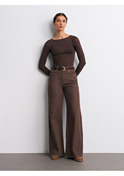 32122 Kayık Yaka Modal Kaşmir Ultra Hafif Bluz-Kahve indirimleri