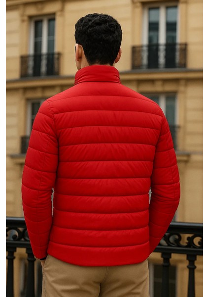 Erkek Trend Günlük Dik Yaka Kışlık Kırmızı Şişme Mont indirimleri