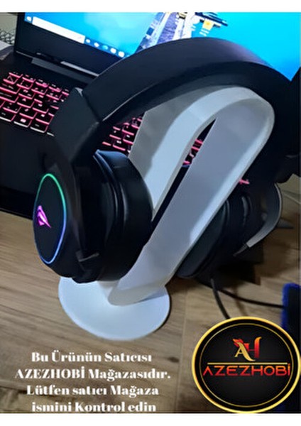 Azezhobi Gamer Kulaklık Standı Beyaz 23CM Dekoratif Kulaklık Tutucu Özellikli ve Şık Tasarım
