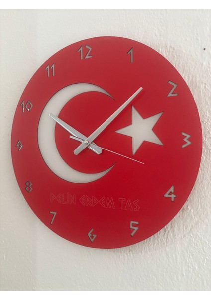 Kişiye Özel Isim Yazılı Ay Yıldız Türk Bayrağı Duvar Saati | Epoksi Dolgulu 40 cm fiyatları