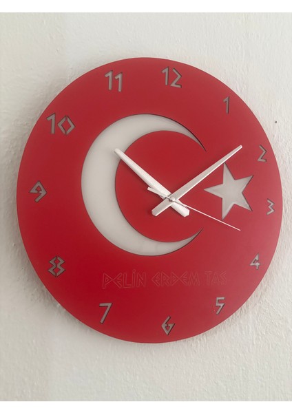 Kişiye Özel Isim Yazılı Ay Yıldız Türk Bayrağı Duvar Saati | Epoksi Dolgulu 40 cm modelleri