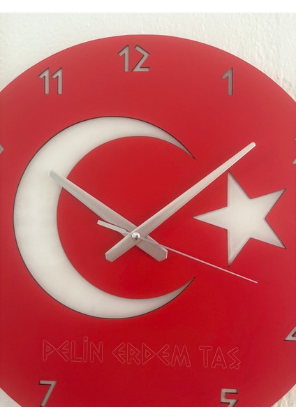 Kişiye Özel Isim Yazılı Ay Yıldız Türk Bayrağı Duvar Saati | Epoksi Dolgulu 40 cm fırsatları