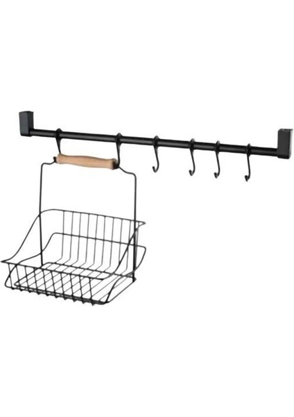 Sıladanal® Retro Ferforje Askılı Siyah Ahşap Kulplu Düzenleyici Mutfak Sepeti